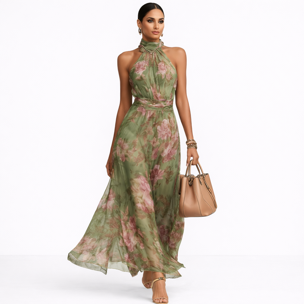 Livia | Vestido largo con cuello halter y estampado floral