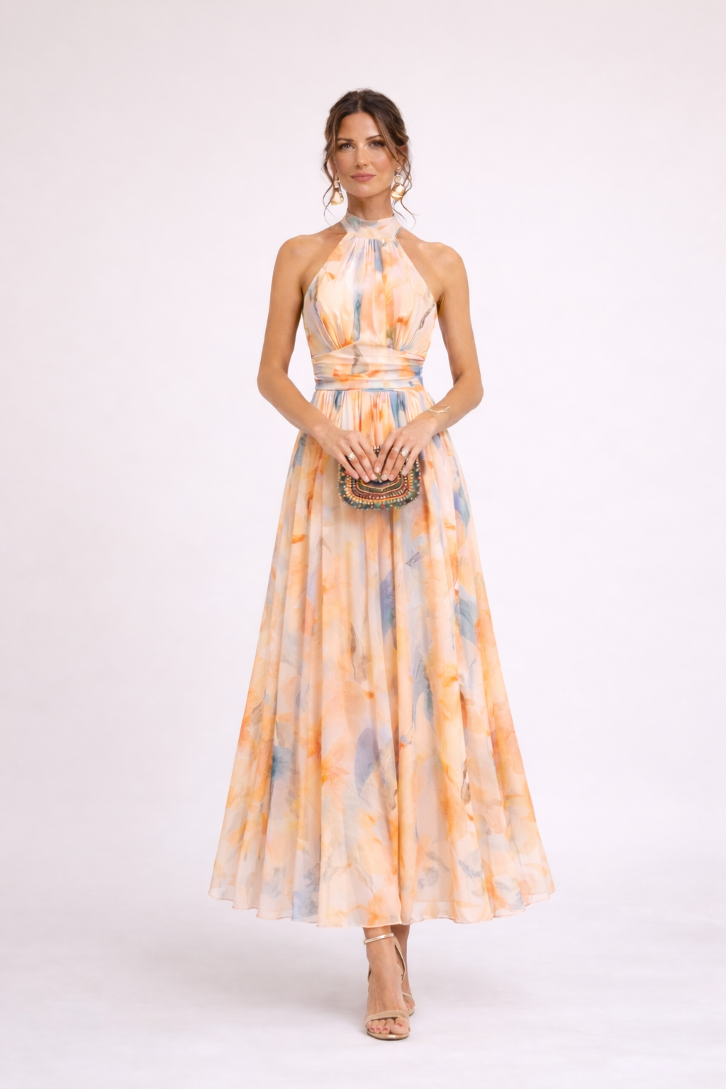 CAMILLE - Vestido sin tirantes con estampado acuarela