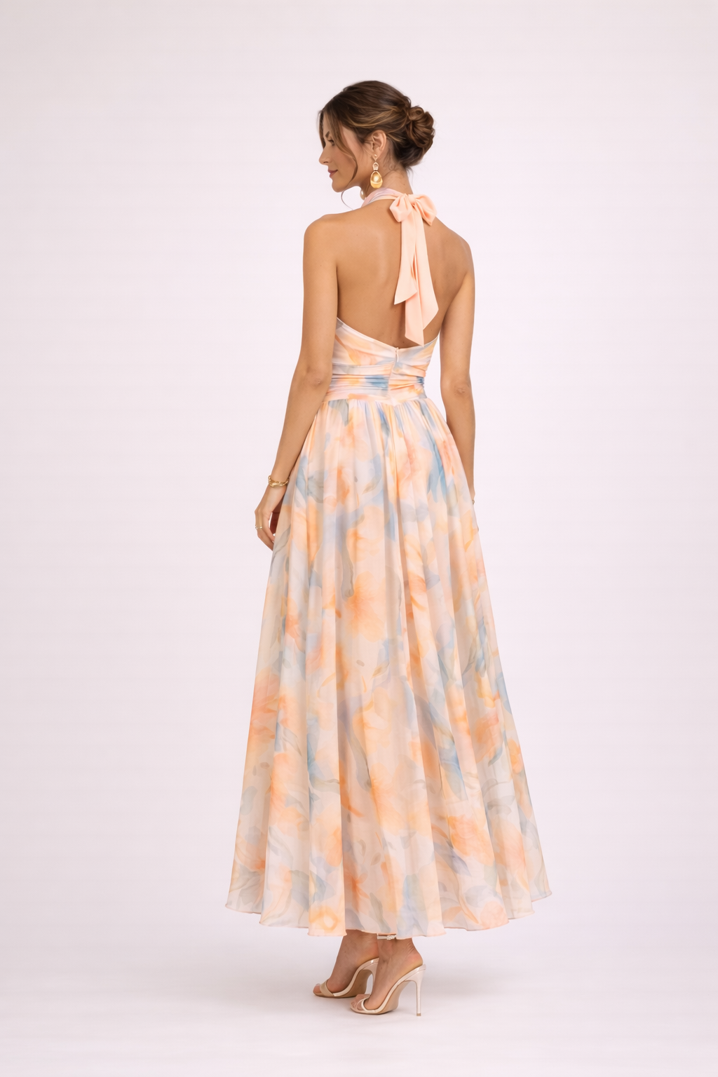 CAMILLE - Vestido sin tirantes con estampado acuarela