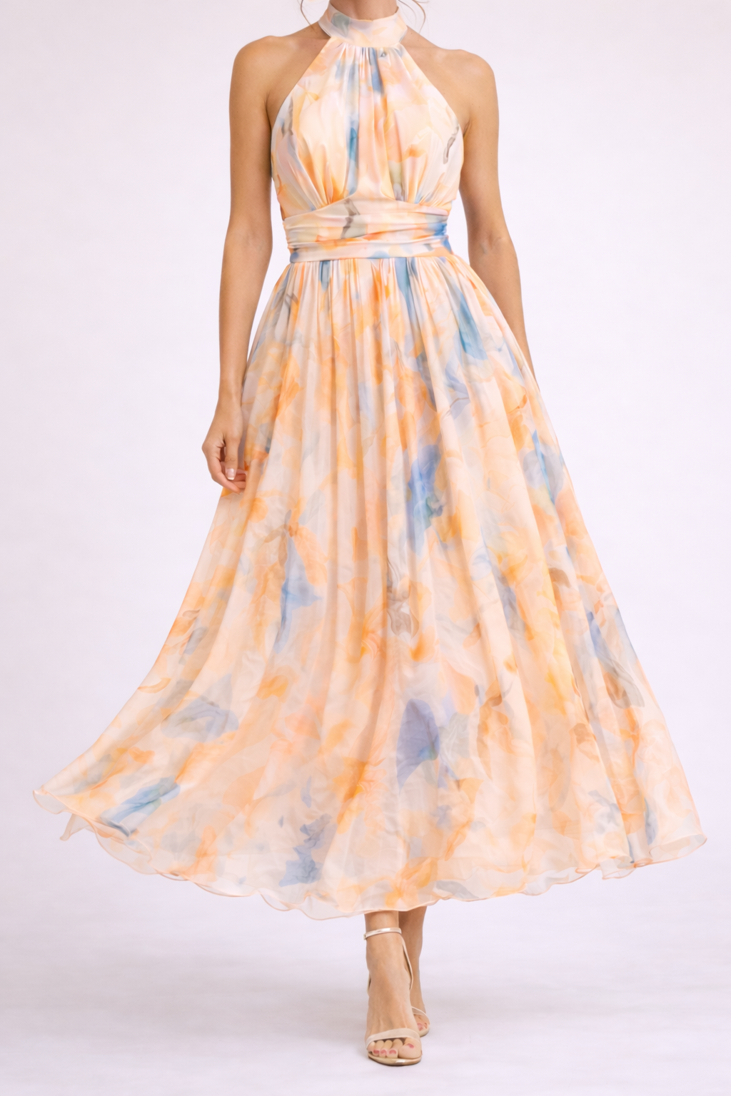 CAMILLE - Vestido sin tirantes con estampado acuarela